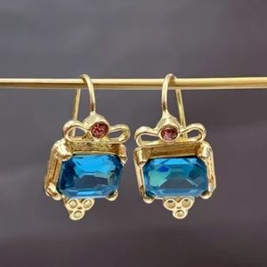 Minimalist-London Blue Topaz & Pink Sapphire Handcrafted Earrings 1”